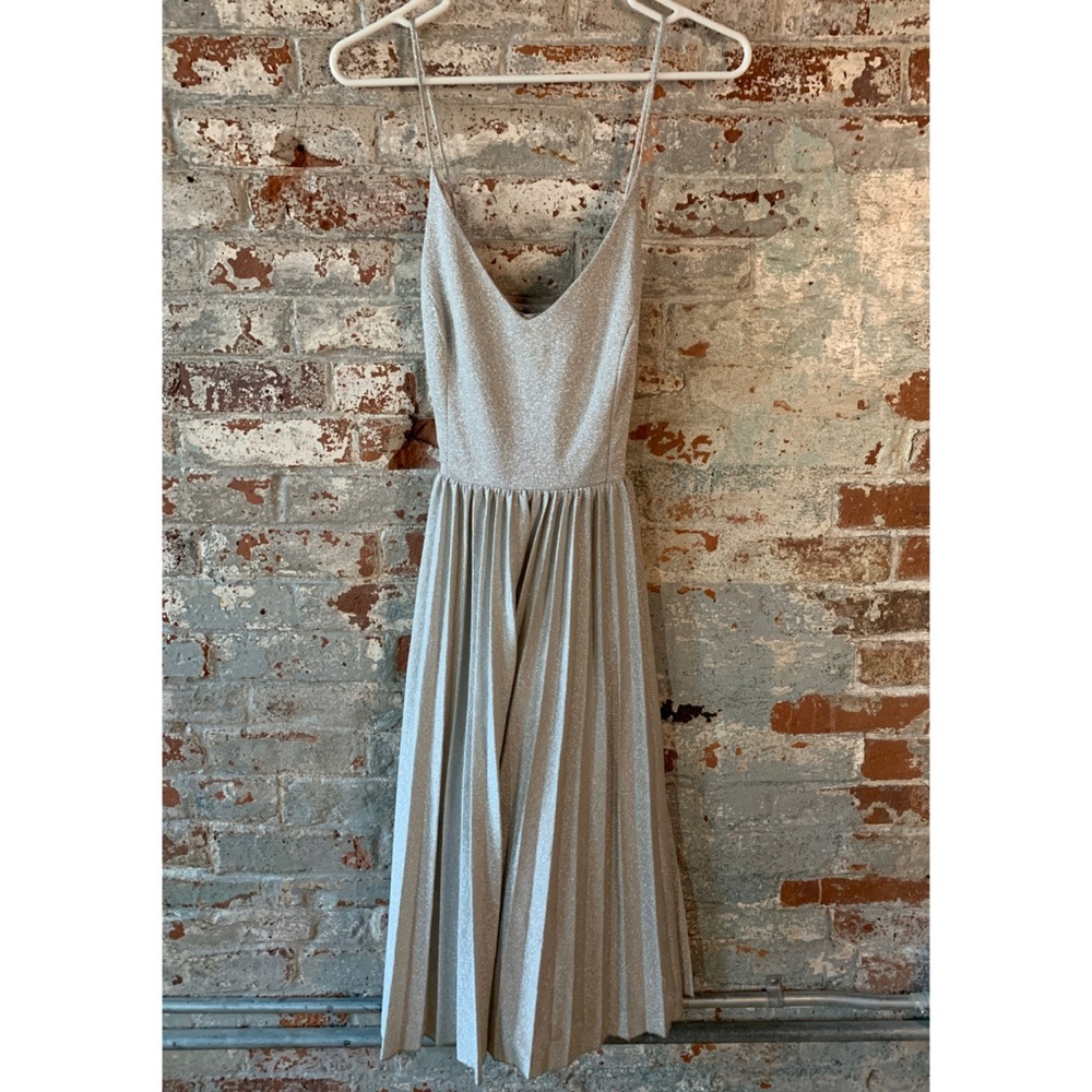 NWT Anthropologie Elevenses Metallic Pleated Dress - Picture 3 of 8